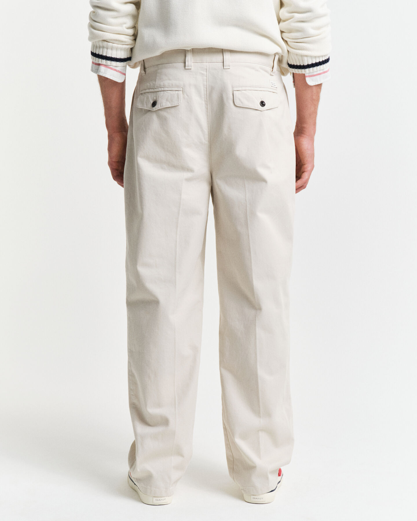 Relaxed Fit Pleated Cotton Twill Chinos