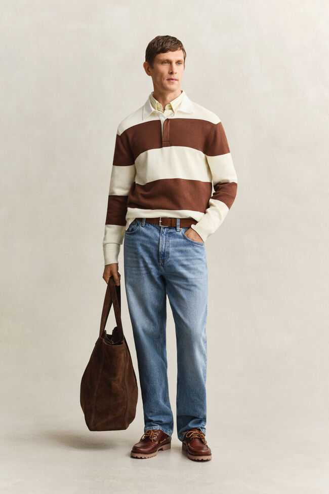 Barstriped Cotton Polo Sweater