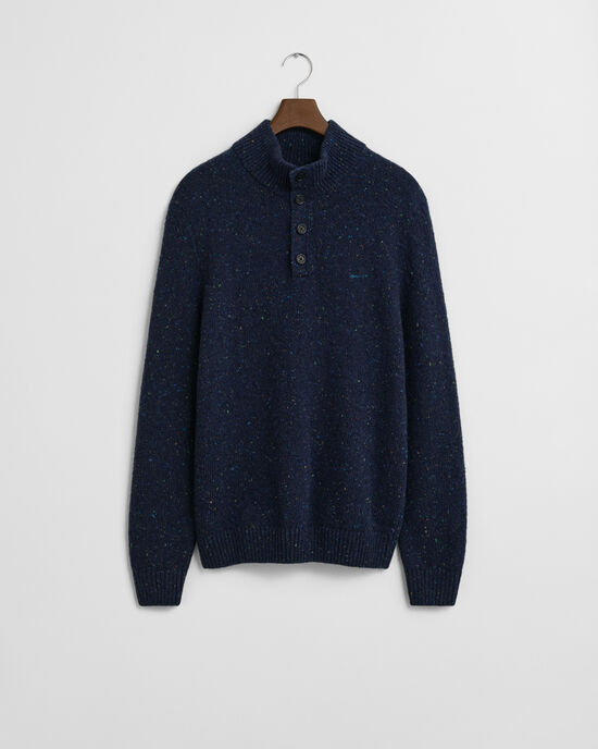 Wool Blend Nepps Half-Buttoned Sweater