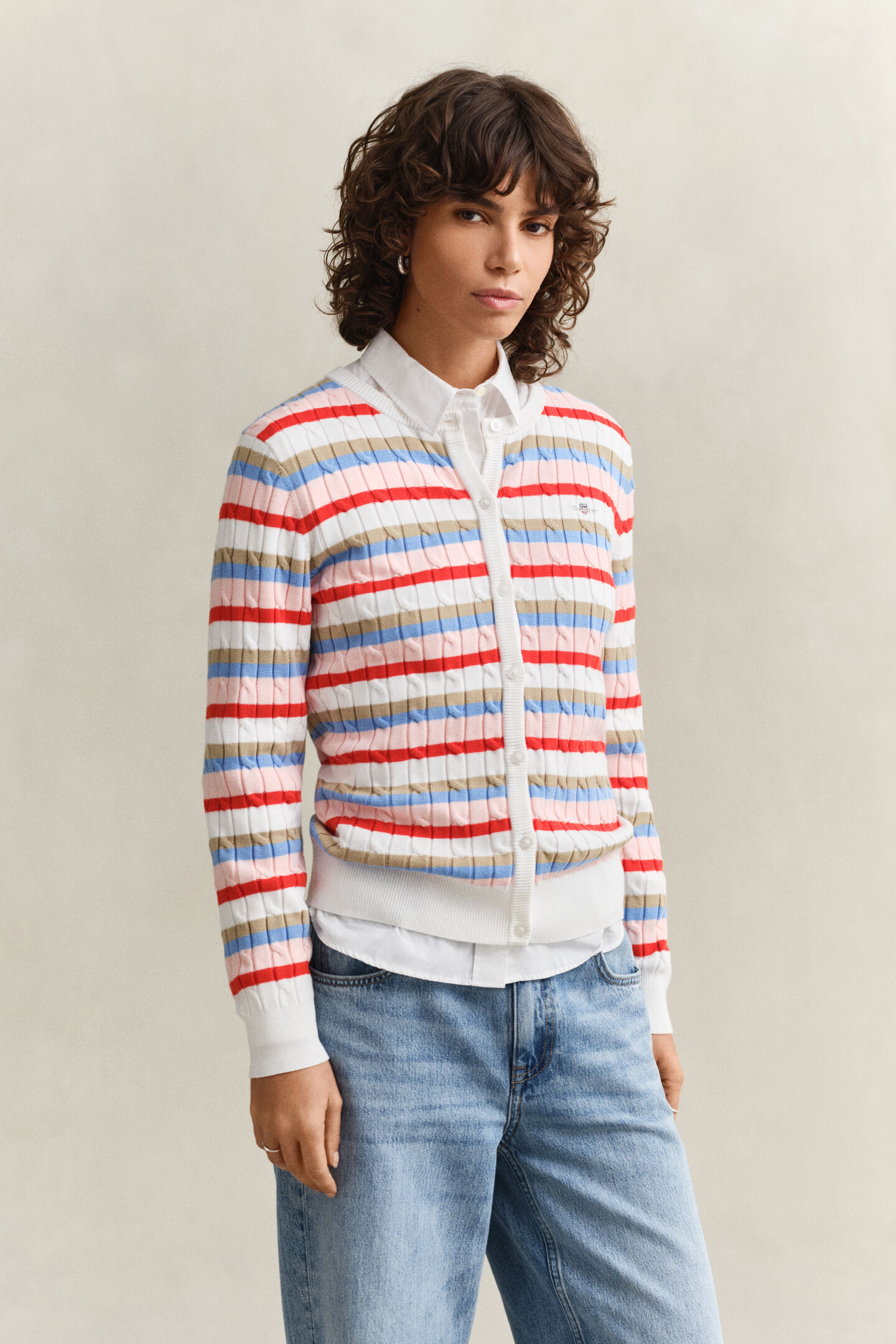 Striped Cable Knit Cardigan