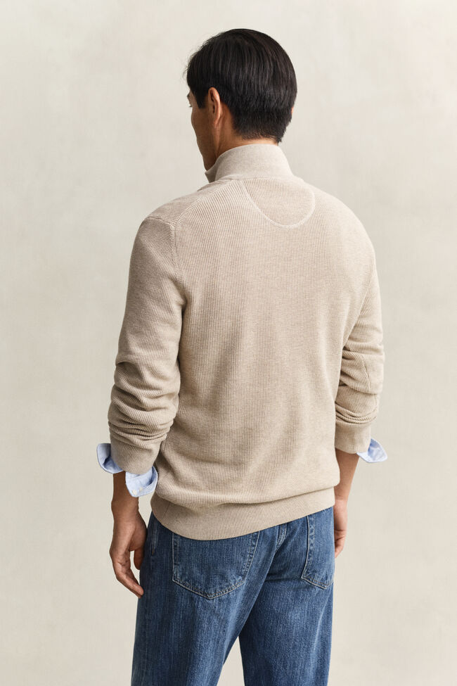 Textured Cotton Half-Zip Sweater