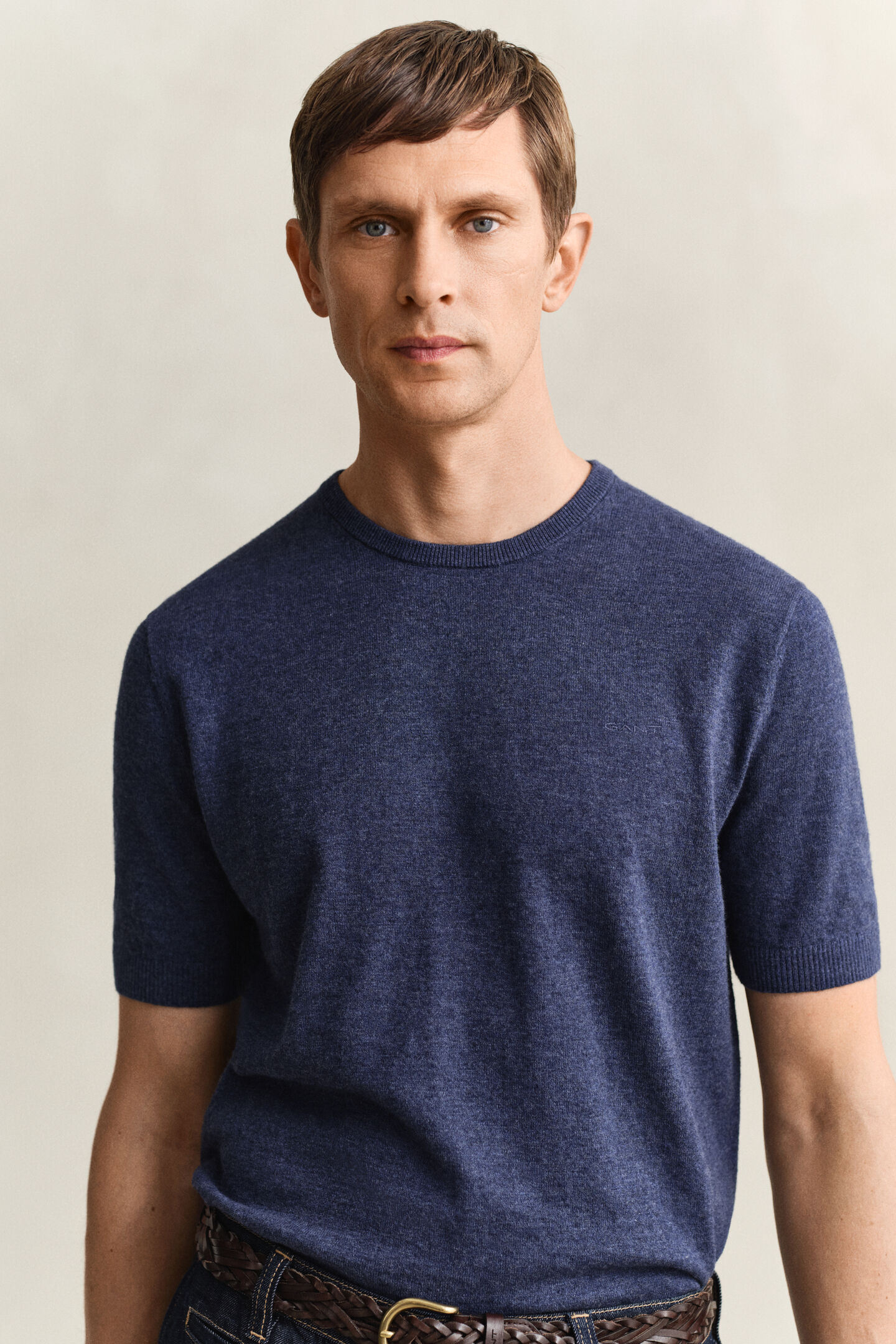 Slub Cotton Blend Short Sleeve Sweater