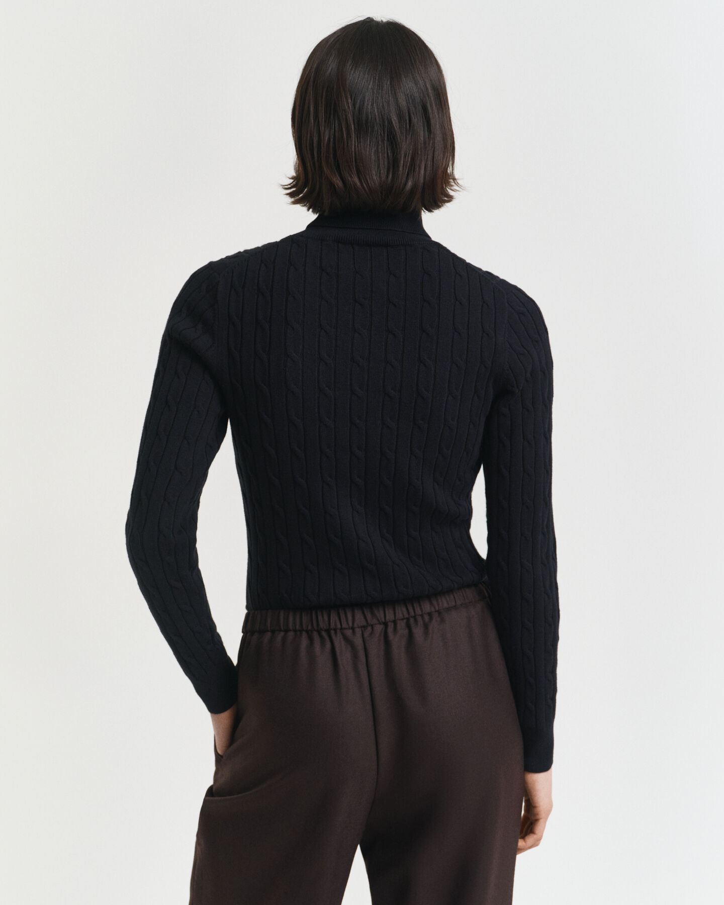 Stretch Cotton Cable Knit Turtleneck Sweater
