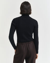 Stretch Cotton Cable Knit Turtleneck Sweater