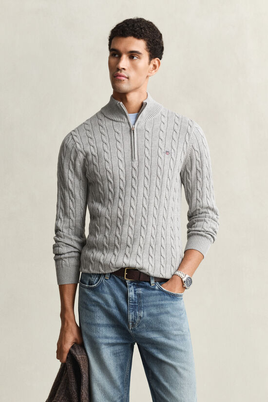 Cotton Cable Knit Half-Zip Sweater