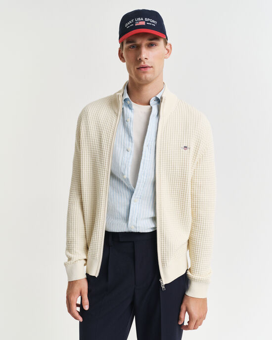 Textured Cotton Zip Cardigan