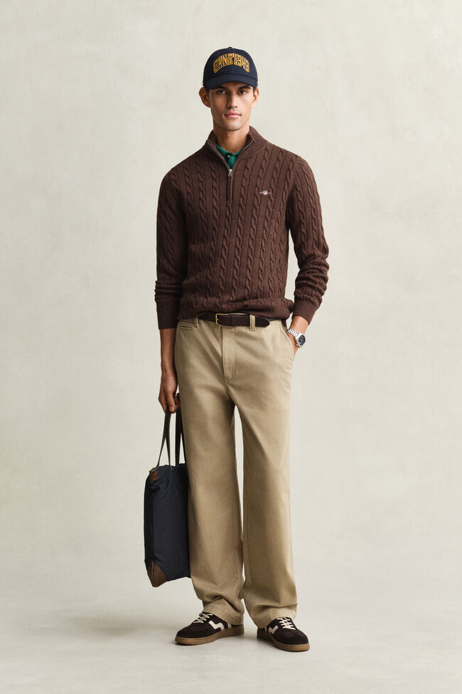 Cotton Cable Knit Half-Zip Sweater