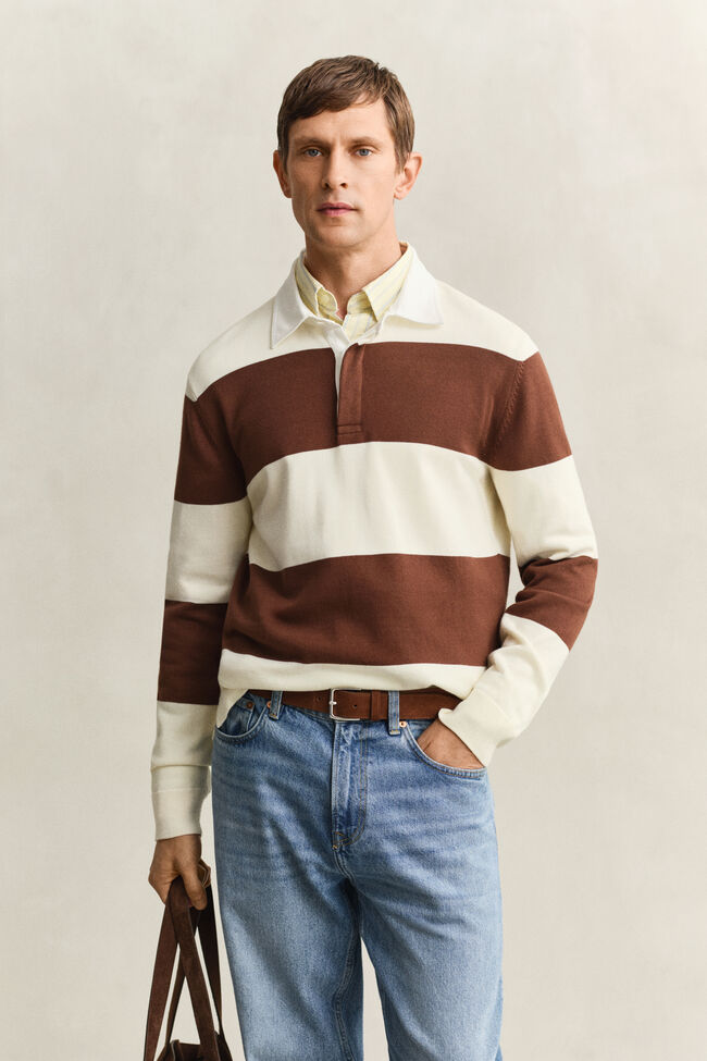 Barstriped Cotton Polo Sweater