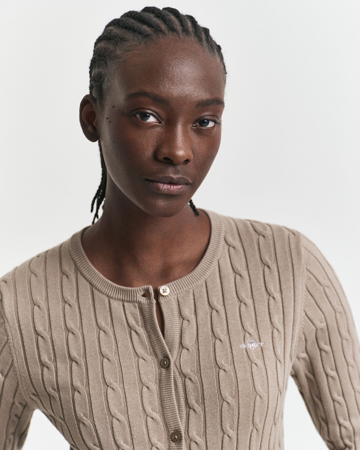 Stretch Cotton Cable Knit Cardigan